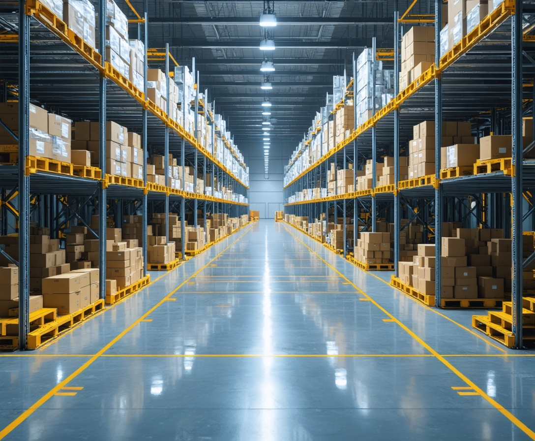 Modernes Logistikzentrum mit Robotik