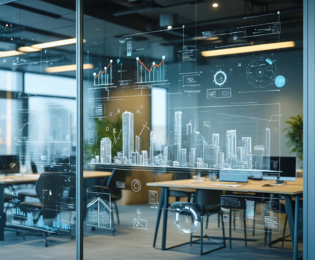 Skizzen zur Wachstumsstrategie auf einer Glaswand